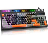 SABLUTE Teclado Gaming - Tira de luz RGB de sincronización de audio, 19 teclas antifantasma, perillas de control duales, soporte ajustable, sensación mecánica silenciosa de latencia ultra baja para