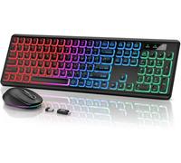 SABLUTE Teclado inalámbrico y mouse retroiluminado, teclas de luz silenciosa, patas inclinables, modo de suspensión, combo inalámbrico USB recargable para computadora, iMac, PC, portátil (negro)