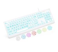 SABLUTE Teclado retroiluminado de impresión grande, teclados de computadora con cable con iluminación USB con 7 colores y 4 modos de retroiluminación, teclas de letras de gran tamaño, fáciles de ver y