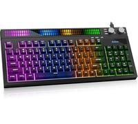 SABLUTE Teclado silencioso para juegos con pantalla LED de sincronización de sonido, interruptor de juego de sensación mecánica silenciosa, antifantasma, latencia ultra baja, retroiluminación RGB