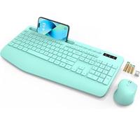 SABLUTE Teclado y mouse inalámbricos, reposamuñecas, soporte para teléfono, baterías incluidas, teclado ergonómico sin retrasos de 2.4 G, juego inalámbrico de teclado silencioso para PC, portátil, PC,