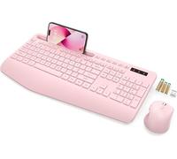 SABLUTE Teclado y mouse inalámbricos, reposamuñecas, soporte para teléfono, baterías incluidas, teclado ergonómico sin retrasos de 2.4 G, juego de teclado silencioso inalámbrico para computadora,