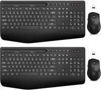 SABLUTE Teclado y mouse inalámbricos, reposamuñecas, soporte para teléfono, teclado ergonómico sin retrasos de 2.4 G, juego inalámbrico de teclado silencioso para computadora, laptop, ventanas