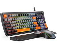 SABLUTE Teclado y mouse para juegos con cable, retroiluminado RGB, teclados para juegos de PC, perilla multimedia y reposamuñecas ergonómico de cuero premium antifantasma, accesorios 3 en 1 para