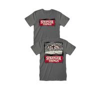 Sabor Camiseta Stranger Things Oficial Camiseta Unisex Gris Camiseta Adulto Niño con Doble Estampado. (L)