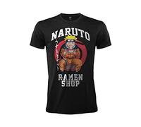 Sabor SRL Naruto Ramen Shop - Camiseta oficial de Naruto, de manga corta con estampado frontal y holograma de autenticidad, 100% algodón, color negro, Negro , L