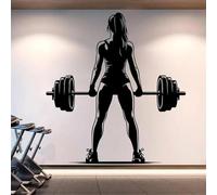 SABORR Adhesivo de pared para gimnasio diseño de chica con poder de fitness vinilo para dormitorio adhesivo motivacional para gimnasio PVC negro