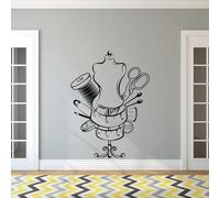 SABORR Pegatina de pared de costura decoración de estudio de costura pegatina de botón vinilo de costura sastre sala de manualidades PVC negro
