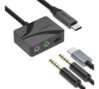 SABRENT Adaptador Audio USB Tipo C a 3,5mm con 100W PD, Tarjeta Sonido Externa USB-C para Auriculares, Micrófono, Altavoces, Salida Estéreo 24-bit 96KHz con Portátiles, Tabletas Smartphones (AU-PACM)