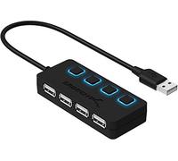 SABRENT Hub de 4 Puertos USB con interruptores de alimentación Individuales y LED | USB 2.0 | para PS5, Xbox, PC, Ordenador portátil, Gaming [HB-UMLS]