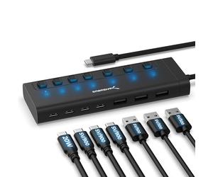 SABRENT Hub USB 3.2 Gen 1x1 Tipo C de 7 Puertos | 4 Puertos USB Tipo C y 3 Puertos Tipo A | USB-C PD 20W, Potencia Total de 48W | Compatible con PC, MacBook Pro M1, M2 y M3, Linux y Windows [HB-3A4C]