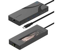 SABRENT Carcasa SSD M.2 NVMe y SATA USB 3.2 HUB C Docking Station 90W PD3.0, 1 USB 2.0 y 2 USB 3.0 Tipo-A, HDMI 2.0 4K@60Hz, Puerto RJ45 Ethernet 1GbE, Llave M y M+B M.2 2242/2260/2280 [HB-6PNV]