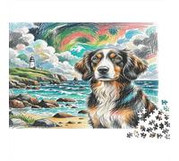 Sabueso de Sangre Rompecabezas de Papel de Perro en la Playa con Faro y arcoíris, regalable y Apto para Toda la Familia 70x50cm/1000 Piezas