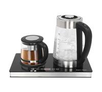 SABUIDDS Hervidor de agua grande de 2,5 l con 1 litro de vidrio para té y café, tetera turca tradicional turca con filtro de té de acero inoxidable 1800 W para oficinas, hoteles, apartamentos