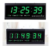 SABUIDDS Reloj Digital de Pared Reloj Senior con 12/24Horas Fecha Calendario Reloj Pantalla de Temperatura Luz de Noche Gran Pantalla LED para Cocina, Oficina, Dormitorio, Enchufe EU (Verde)