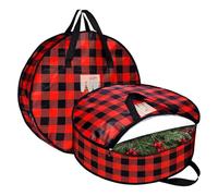 Sac De Rangement Pour Couronne De Noël - Lot De 2 Supports À Motif Écossais, Contenant Avec Fermeture Éclair Et Poignée | Pour Placard Maison Grenier Sous-sol Garage Noël Chambre Dortoir