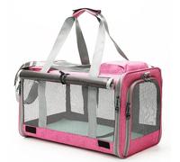 Sac Transport Chat Pliable et polyvalent, Ouverture Large Design respirant pour un Confort Optimal, Multifonctions et portabilité pour Les Voyages en Ville ou en Avion (Rose)