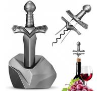 Sacacorchos Ah So, Abridor de Vino Espada Excalibur con Base, Sacacorchos Vintage de Aleación de Zinc para Vinos Antiguos & Corchos Frágiles, Regalo Vino Hombre, Sommelier & Decoración Bar (Plata)