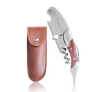Sacacorchos de camarero de acero inoxidable y palisandro, sacacorchos profesional para botellas de vino, abridor de vino 3 en 1, mango de madera con cortador de papel (madera de rosa)