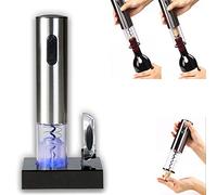 Sacacorchos Eléctrico - Incluye Cortador de Precinto y Base Recargable - Acabado en Acero Inoxidable - Abre hasta 60 Botellas en una Sola Carga - Color Plateado - Silvano