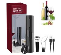 Sacacorchos eléctrico para vino eléctrico, automático, recargable con USB, kit de vino 5 en 1 con cable de carga USB, cortador de hoja, tapón de vino al vacío reutilizable y vertedor.