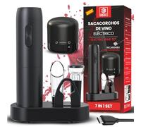 Sacacorchos Eléctrico Profesional 7 en 1 |Set de Vino Premium | Abridor de Vino Automático con Aireador + Vertedor + 2 Tapones Vacío | Regalos para Hombres | USB Recargable (Versión 2025)