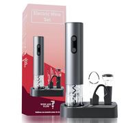 Sacacorchos Eléctrico Recargable 6 en 1, Set de Vino con Base de Carga USB, Cortacápsulas, Aireador y Tapón de Vacío, Abridor de Botellas Automático, Regalo Premium para Amantes del Vino