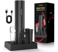 Sacacorchos eléctrico recargable, abridor de vino electrico saca rolhas regalos para hombre mujere abrebotellas con vertedor aireador, 2 tapón de vino al vacío, cortador láminas y cable USB