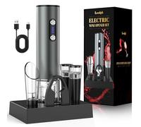 Sacacorchos eléctrico recargable inox, abridor de vino electrico saca rolhas regalos para hombre mujere abrebotellas con vertedor aireador, 2 tapón vino al vacío, cortador láminas y cable USB