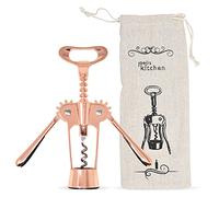 Sacacorchos profesional de diseño alado, sacacorchos vino color rosa oro de aleación de zinc con bolsa de almacenamiento, abridor de vino multiuso