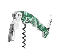 Sacacorchos Profesional Dos Tiempos Retro de Acero Inoxidable con Espiral Antiadherente, Estampado Tropical