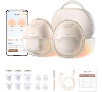 eeufy Wearable Breast Pump S1 Pro con Estuche Carga, Sacaleches Manos Libres Calefacción y App, 46 dB, 24 mm (17/19/21 mm), Color Marrón, Batería Recargable, Libre BPA, 180 ml