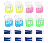 Sacapuntas con caja, juego de 8 piezas, 4 colores, con 8 gomas de borrar de alta calidad, sacapuntas manuales de doble agujero para la escuela, la oficina y el hogar, ideal para niños y verano