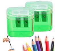 Sacapuntas de lápices de mano para niños con tapa, 2 agujeros, mini sacapuntas de colores compacto manual para aula, vuelta a la escuela, hogar y oficina, sacapuntas de lapiz (verde, 2 unidades)