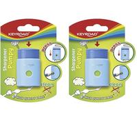 Sacapuntas de Plástico con Depósito Pumpy - Lápices de hasta 8 mm - 1 Uso - Sacapuntas Infantil Color Azul - Material de Oficina y Papelería - Keyroad (Paquete de 2)
