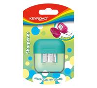 Sacapuntas de plástico Keyroad, doble, con recipiente, 1 sacapuntas, blíster, mezcla de colores