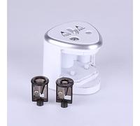 Sacapuntas eléctrico automático con doble orificio para lápices de 6 a 12 mm - Sacapuntas plateado a pilas con cubierta de seguridad y base antideslizante - Herramienta portátil (Azul)