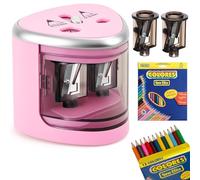 Sacapuntas eléctrico para niños, sacapuntas automático con 2 agujeros (6-12 mm), cortapelos profesional, alimentado por batería, afilado manual y eléctrico, para escuela, familia