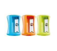 Maped - Material Escolar - Sacapuntas Vivo - Expositor con 75 Sacapuntas - Tienen 1 Orificio para Afilar - Tamaño Compacto para el Estuche - Forma Ergonómica - 3 Colores Diferentes