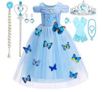 SACBRZZ Disfraz de princesa para niña, juego de vestido de Cenicienta, con corona, guantes, varita mágica, juego de 10 piezas, vestido 4-8 para carnaval, Halloween, Navidad, cosplay