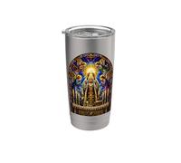 Sacerdote Elevando Anfitrión Catedral Gótica Mosaico Arte Fe Vaso térmico de acero inoxidable de doble pared