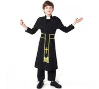 Sacerdote Niño 3 piezas Vestido Soutane para ceremonias religiosas y representaciones teatrales (Black, 10-12 Years)