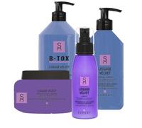 Sacha Care Expert Lissage Velvet - Champú de 500 ml, mascarilla para el pelo de 500 ml, B-tox 1000 ml y Leave-in con queratina, aceite de argán y proteínas de seda, 4 unidades