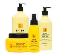 Sacha Care Expert Repair Force Hair Kit de mantenimiento reparador - Champú 500 ml, mascarilla para el cabello 500 ml, B-tox 1000 ml y Leave In con mantequilla de mango y proteínas vegetales - Juego