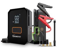 SachsenRAD Arrancador de Baterias de Coche, 150 PSI Arrancador de Coches con Compresor de Aire (para All Gas o 12L Diesel) 12V Jump Starter con Linterna LED de Emergencia, Pantalla Grande LCD