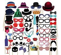 SacJkt atrezzo photocall Boda, Accesorios photocall cumpleaños, 58pcs photocall Selfie Accesorios con Palos y Pegatinas, Cabina de Fotos Accesorios, DIY Photo Booth Props Kit