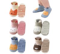 SacJkt calcetines antideslizantes niño, 5 Pares de calcetines bebe con Estampado Animal, para Niña Niño de 0 a 3 Años(01：M, 1-3 Años)