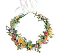 SacJkt Diadema De Flores, Corona De Flor Rosa, Diadema Floral De La Guirnalda, Guirnalda Nupcial Bohemia Colorida Del Pelo De La Flor Para La Boda, Fiesta