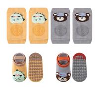 SacJkt Rodilleras Bebe Gateo, 2 Pares de Rodilleras con Puntos Antideslizantes, 2 Pares Calcetines Antideslizantes Niña y Niño (0-1 Año)