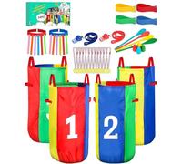 Sack Race Games Set, Carnival Relay Game, 3-Legged Race Supplies, 34x17 Inches Compact Jumping Bags with Straps, Outdoor Lawn Fun Kit for Picnic, Kids, Adults and Festival Use